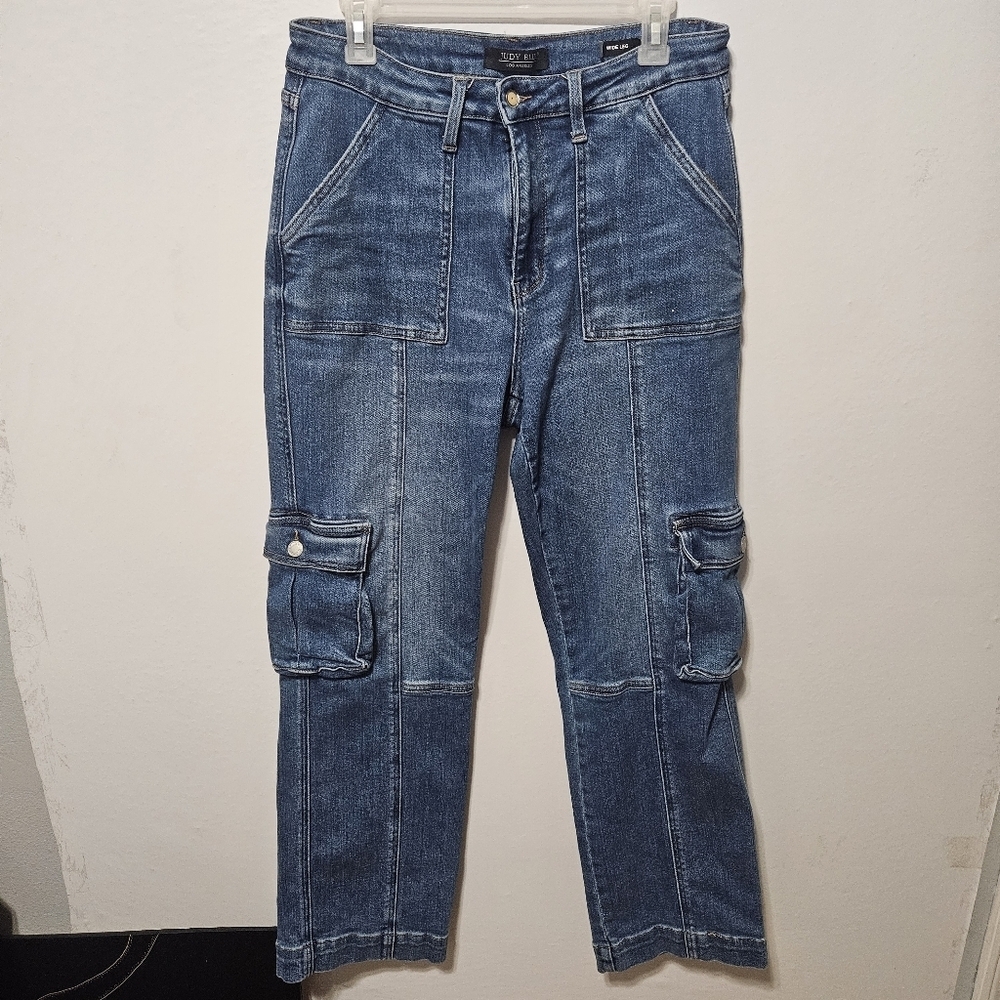 Judy Blue Macon High Rise Wide Leg Cargo Jeans Blue Jeans Medium Wash Size 13/31